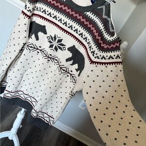 Lands' End Gray and Red Patterned Sweater